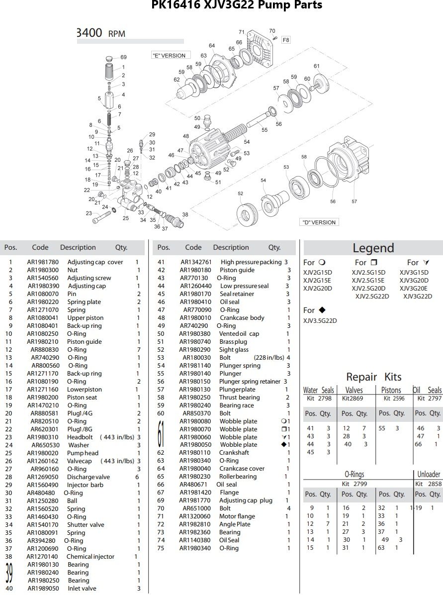 EX-CELL PK16416 Pump repair parts